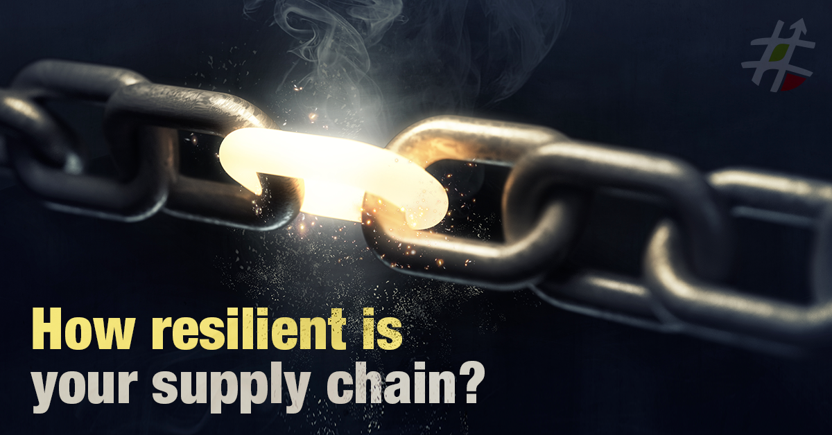 A chain with a weak link, and text asking how resilient is your supply chain