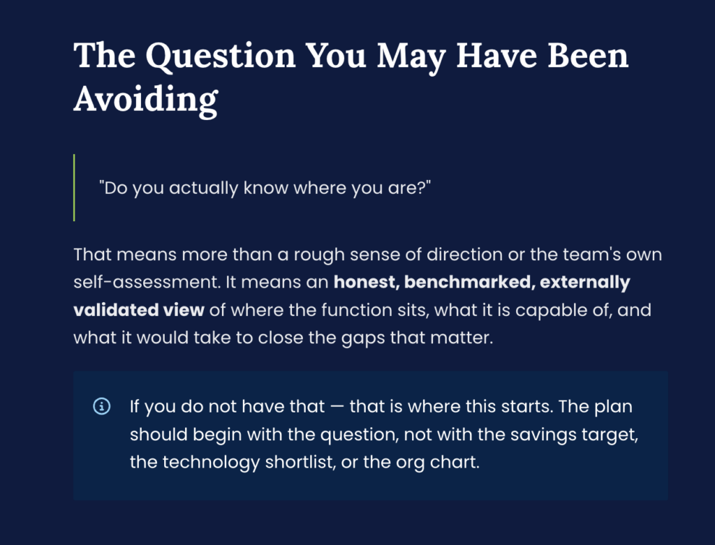 Key diagnostic question in procurement transformation about understanding current state and capability